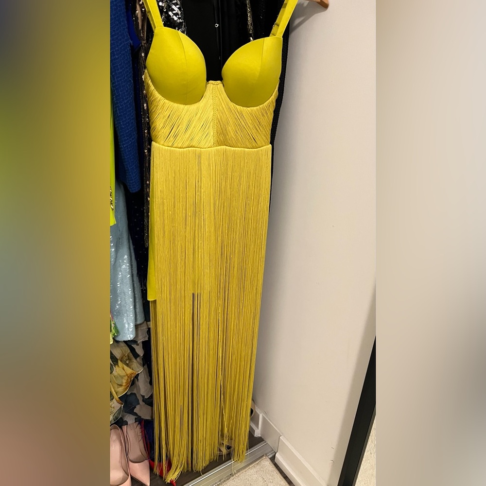 House of CB Yellow Sweetheart Slit Gown - Picture 3 of 9